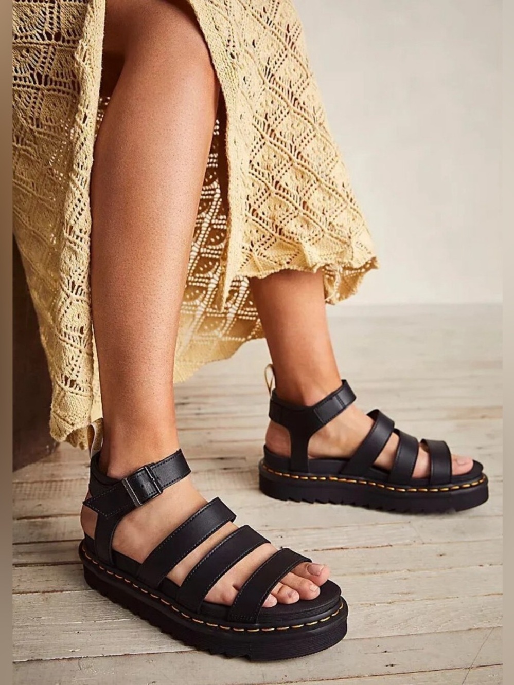 Dr. Marten Black Platform Gladiator Sandals for Women